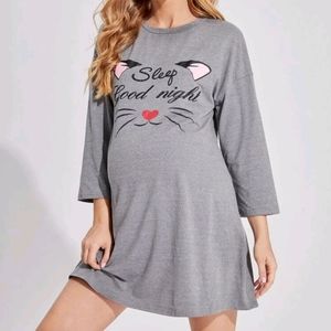 Maternity Cartoon & Slogan Graphic Drop Shoulder Lounge Dress